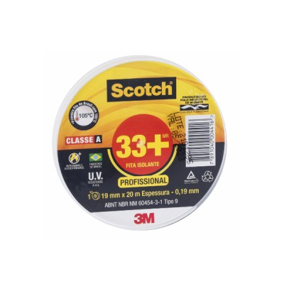 Fita Isolante Scotch 33+ Classe A Preta 19mm x 20m - 3m