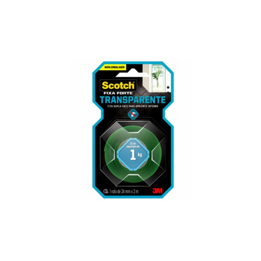 Fita Dupla Face Scotch Fixa Forte Transparente 24mm X 2m - 3m