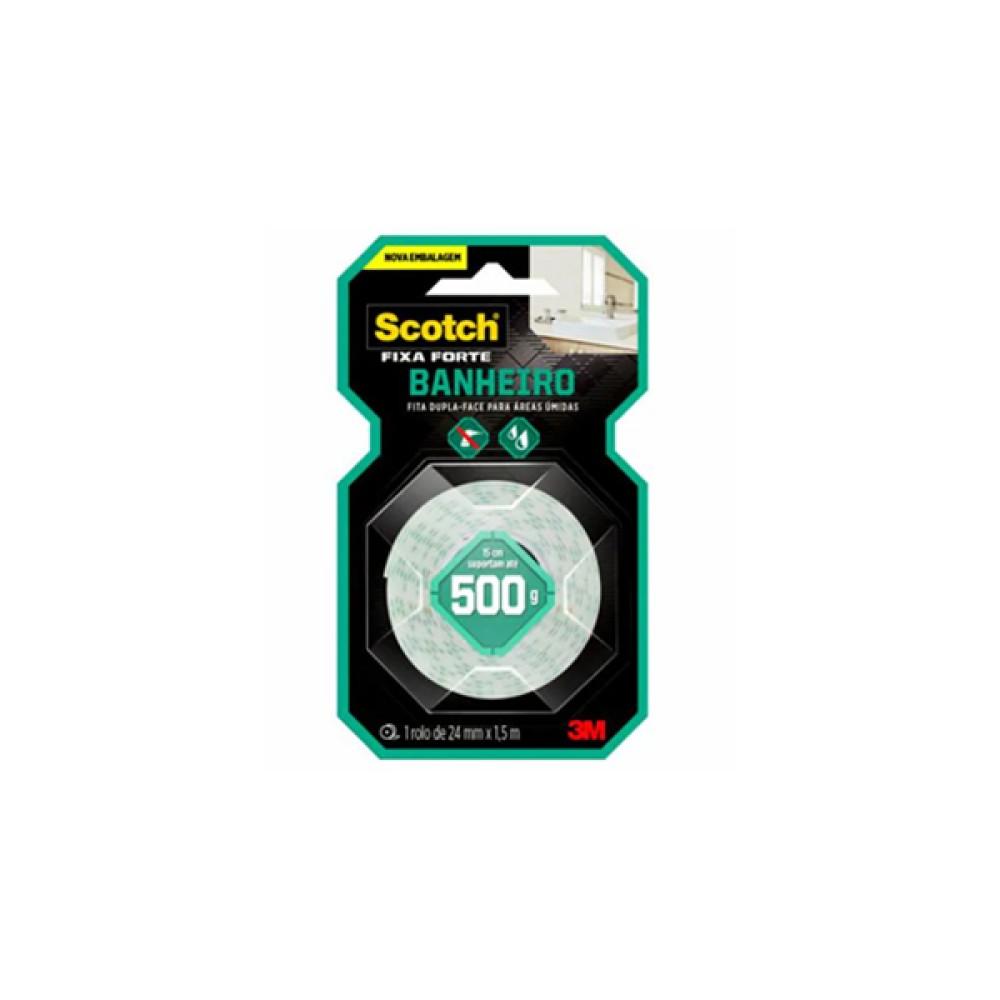 Fita Dupla Face Scotch Fixa Forte Banheiro 24mm X 1,5m - 3m