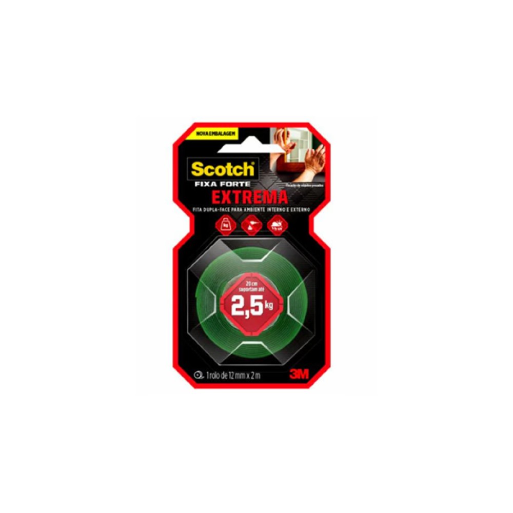 Fita Dupla Face Scotch Fixa Forte Extrema 12mm X 2m - 3m