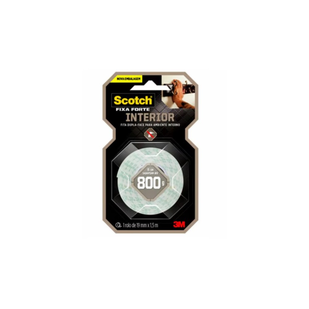 Fita Dupla Face Scotch Fixa Forte Interiores 19mm X 1,5m - 3m