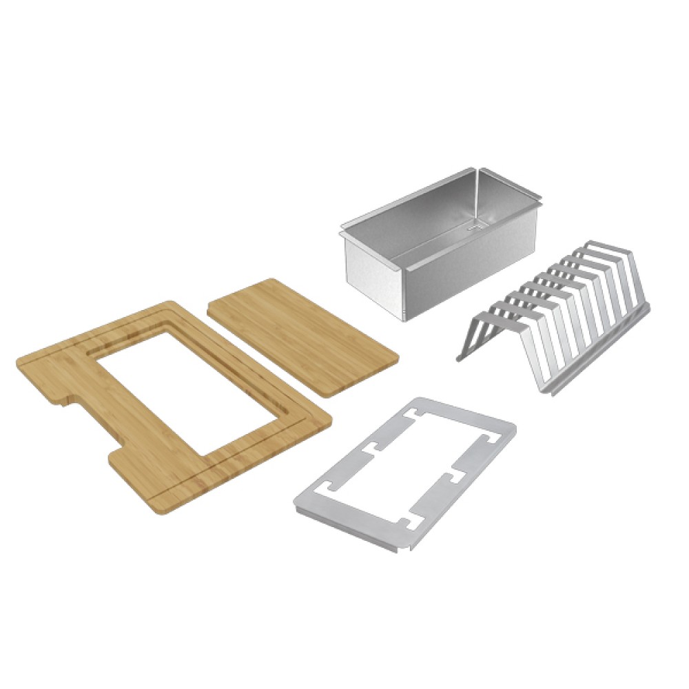 Kit para Pia Design Collection Acessórios em Aço Inox com Acabamento Acetinado e Tábua em Madeira Vazada 42x32 cm 94530032 - Tramontina