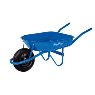 Carrinho de Mão com Caçamba Rasa Metálica Azul 50 L, Braço Metálico e Pneu com Câmara Tramontina