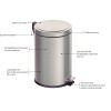 Lixeira com Pedal Brasil Plus em Aço Inox com Acabamento Acetinado e Balde Interno 20L 94538520 - Tramontina - vista 5