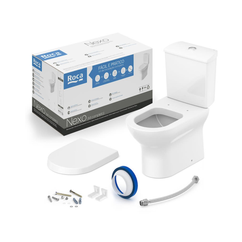 Kit Bacia Caixa Acoplada Itens De Instalação Nexo Branco Brilhante C343723001 - Roca