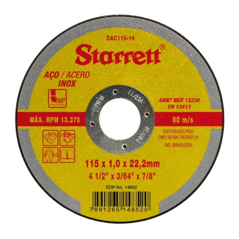 Disco de Corte para Aço Carbono e Inox 115x22,23mm - Starrett