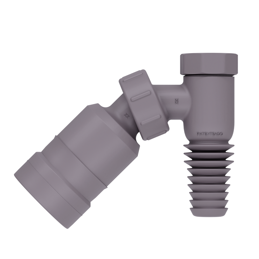 Adaptador Articulado 45° Cinza C/ Retencao P/ Maquina De Lavar Roupa E Louca - Blukit