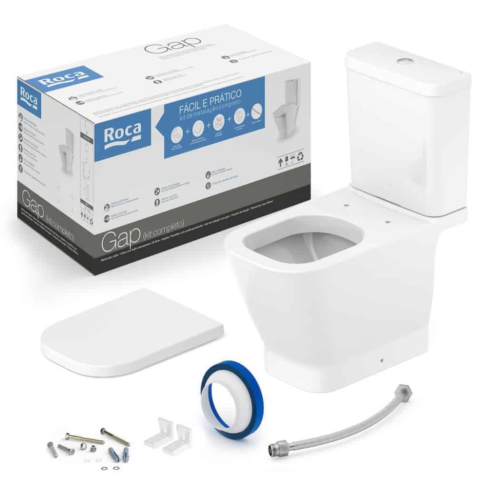 Kit Bacia Caixa Acoplada Itens De Instalação Gap Branco Brilhante C323723000 - Roca