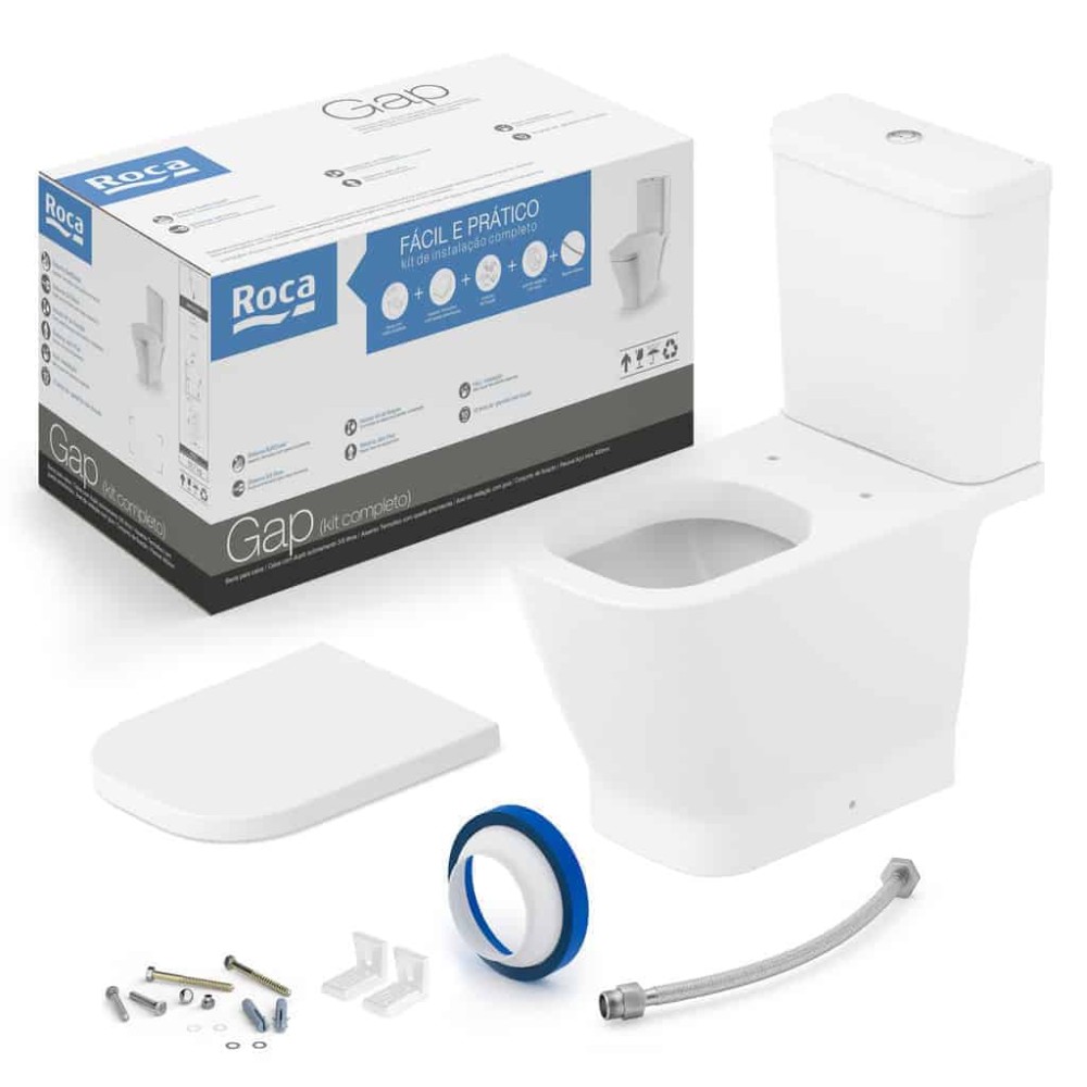 Kit Bacia Caixa Acoplada Itens De Instalação Gap Branco Matte C323723007 - Roca