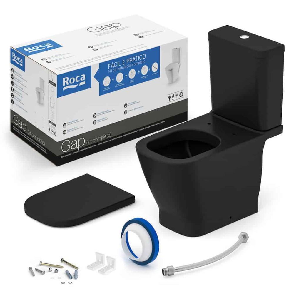 Kit Bacia com Caixa Acoplada Assento Termofixo Queda Amortecida Gap Black Matte C323723008 - Roca