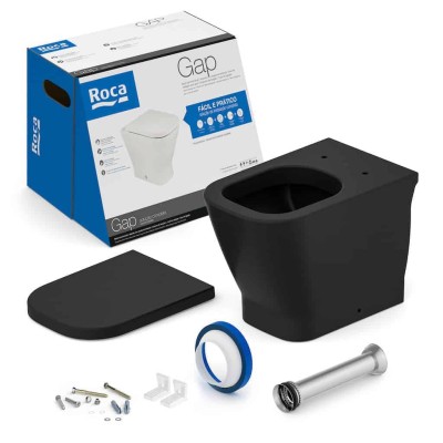 Kit Bacia Convencional Assento Termofixo Queda Amortecida Gap Black Matte C323727008 Roca
