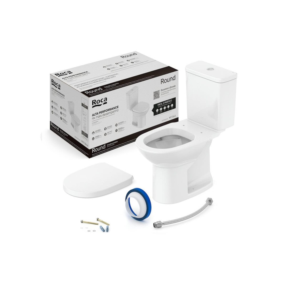 Kit Bacia Com Caixa acoplado Completo Debba Round Branco Brilhante C329723002 - Roca
