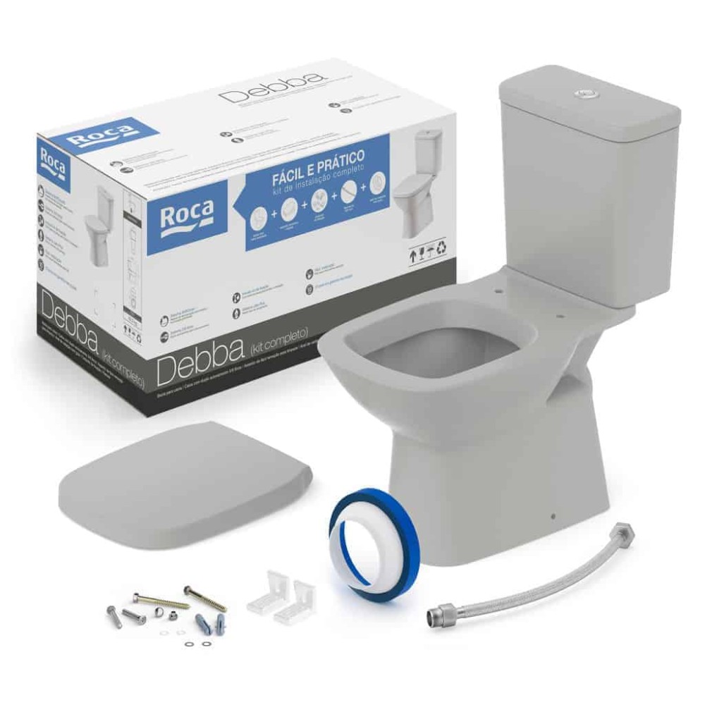 Kit Bacia Caixa Acoplada Completo Assento Termofixo Debba Classic Stone C329723017 - Roca