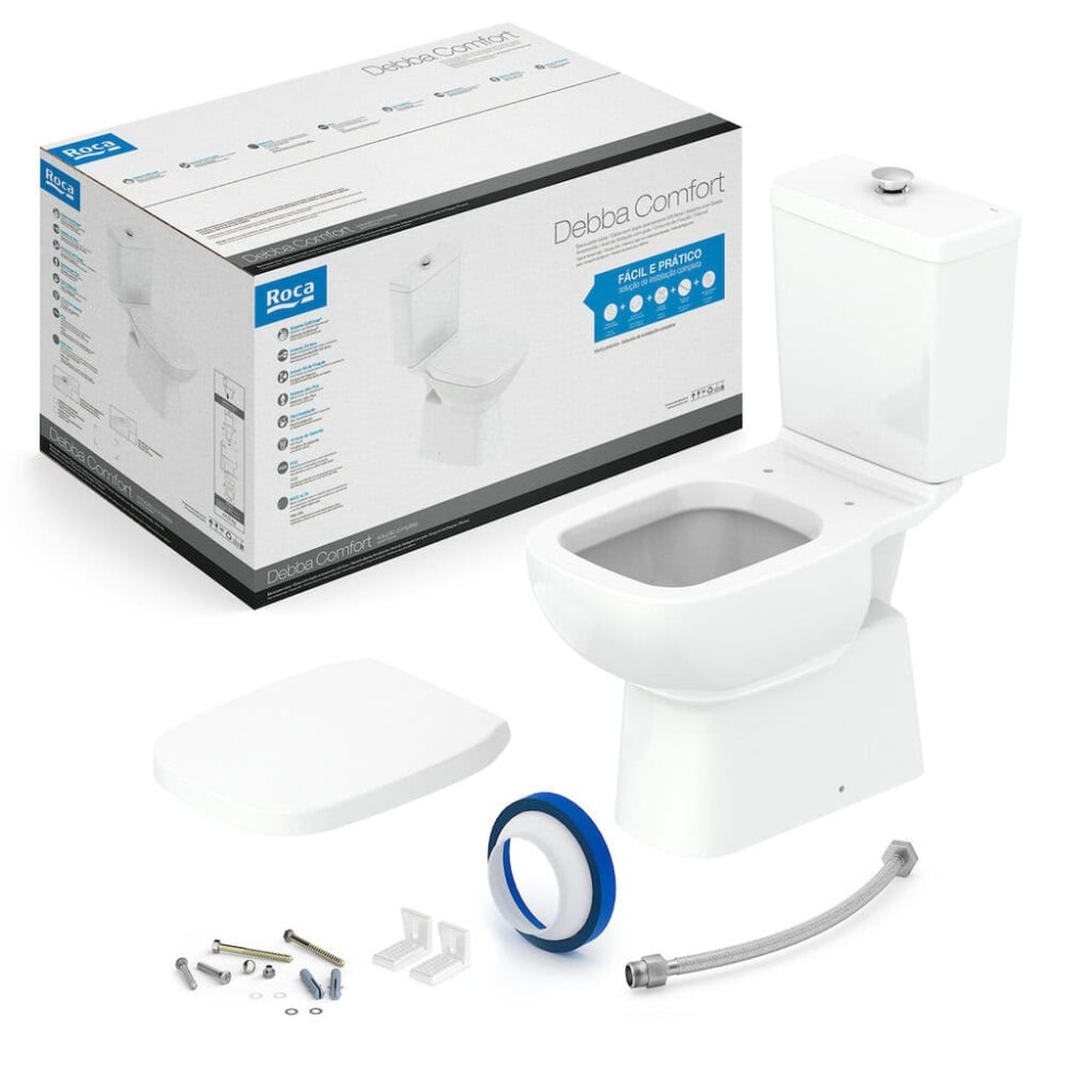 Kit Bacia Caixa Acoplada Completo Botão Elevado Assento Pp Debba Confort Branco Brilhante C329723023 - Roca