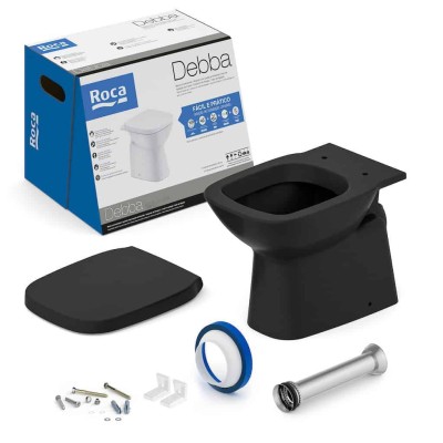 Kit Bacia Convencional Assento Termofixo Queda Amortecida Debba Classic Black Matte C329727009 Roca