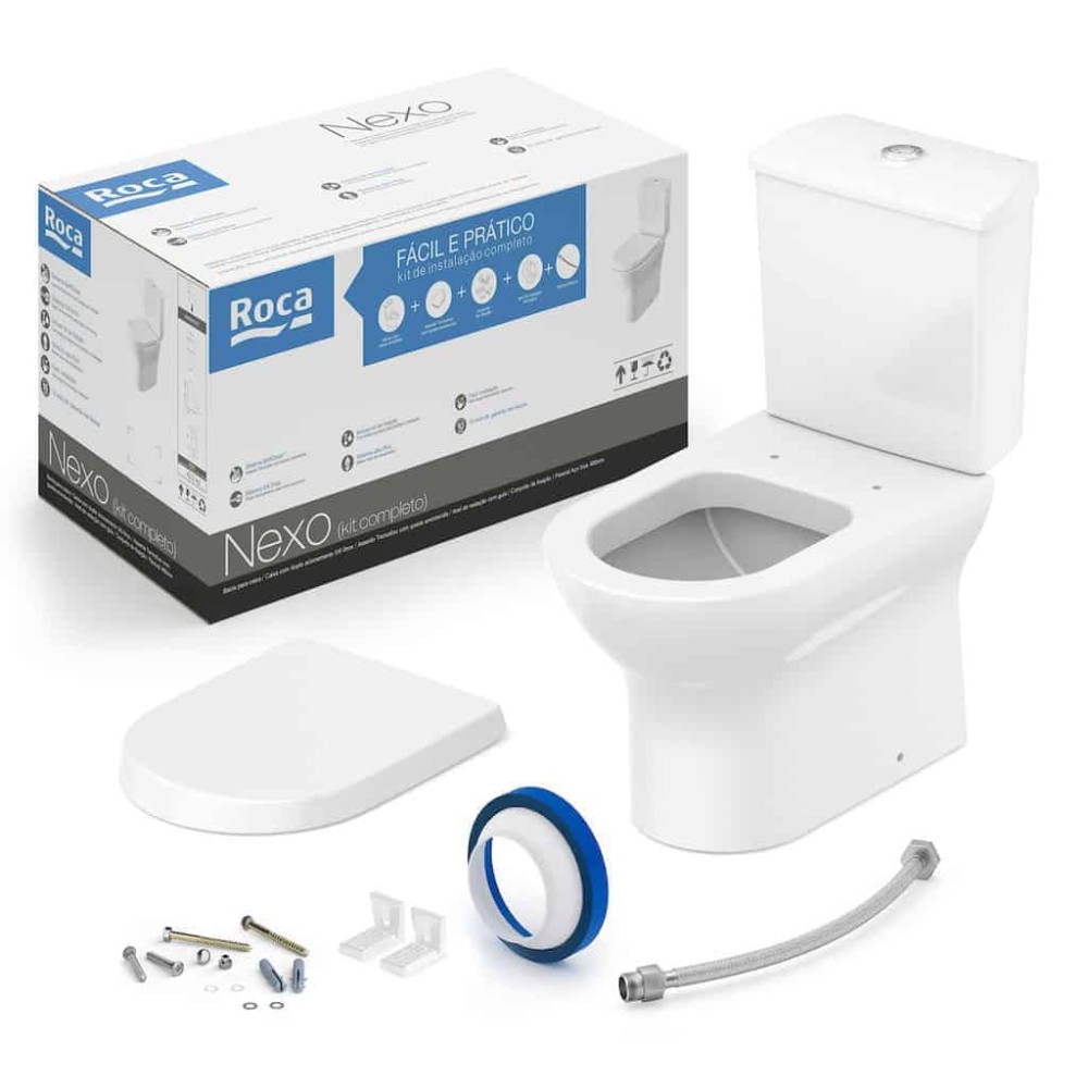 Kit Bacia Caixa Acoplada Completo Assento Termofixo Nexo Branco C343723000 - Roca