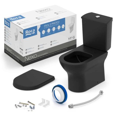Kit Bacia Com Caixa Acoplada Assento Termofixo Queda Amortecida Nexo Black Matte C343723009 Roca