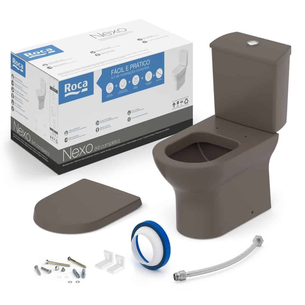 Kit Bacia Caixa Acoplada Completo Assento Termofixo Nexo Café C343723012 - Roca