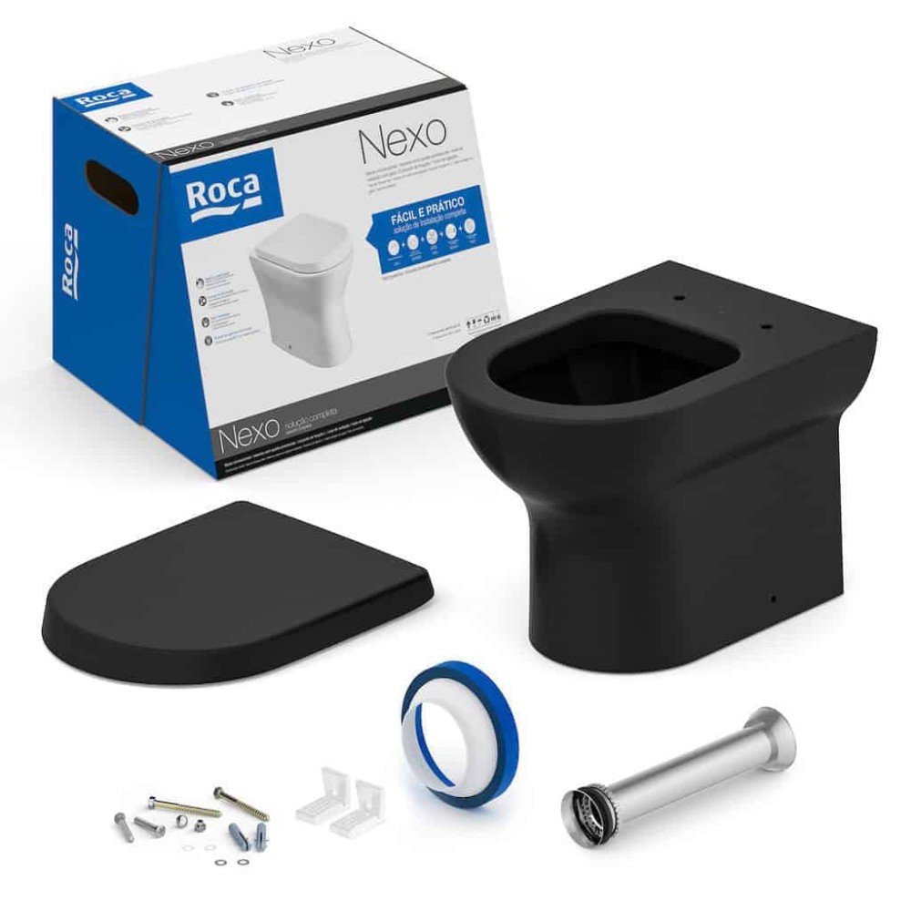 Kit Bacia Convencional Completa Assento Termofixo Fechamento Suave Nexo Black Matte C343727009 - Roca