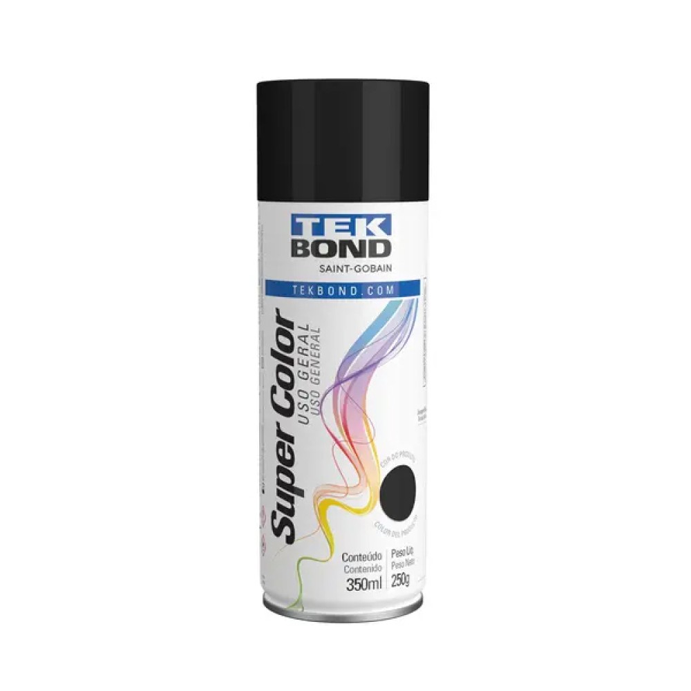 Tinta Spray Uso Geral Preto Brilhante 350ml / 250g - Tekbond